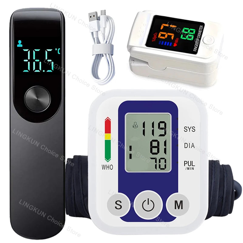 LCD Portable Health Care Pulse Meter BP Monitor Automatic Digital Arm Blood Pressure Monitor Tonometer Meter Sphygmomanometer
