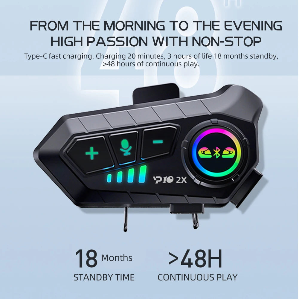 Kebidumei YP10 2X Wireless Bluetooth5.3 Motorcycle Helmet Intercom Headset Waterproof 300 m Intercomunicador Speaker Earphone