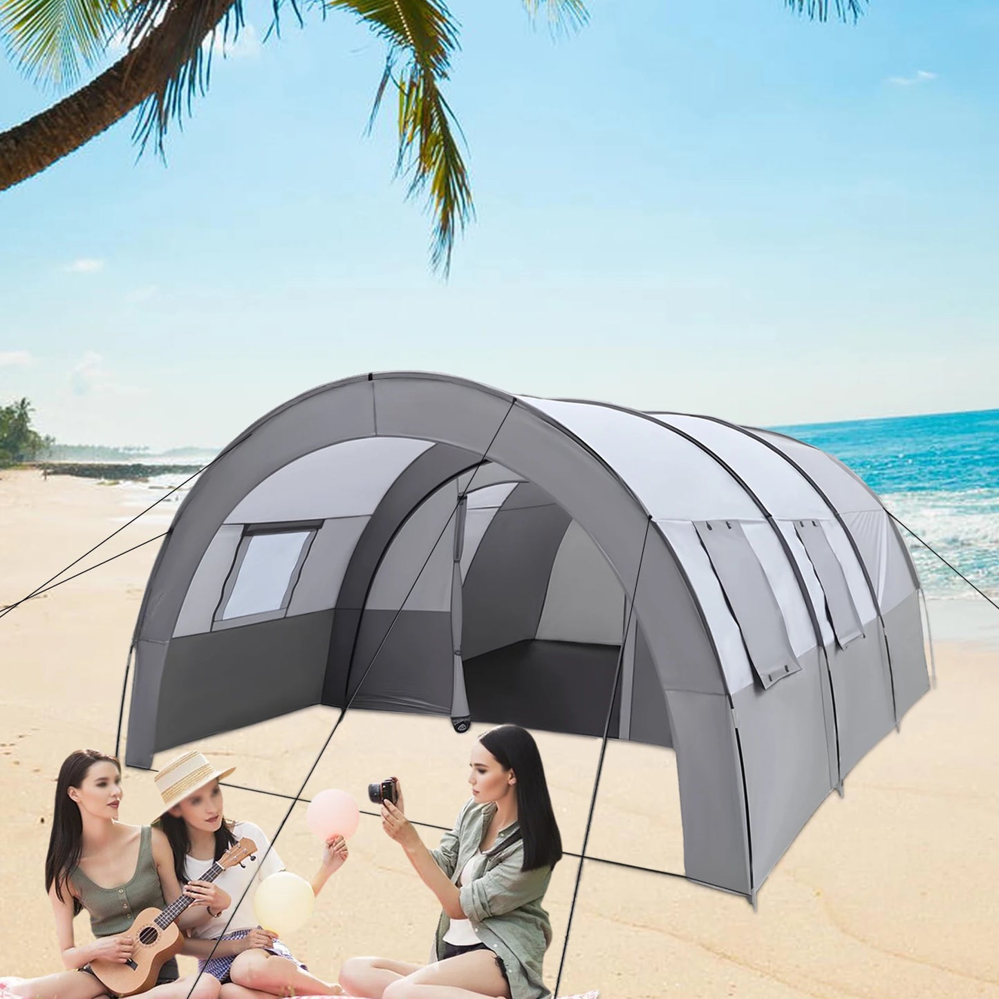  Camping Tunnel Tent Large Tunnel Tent Rain & Sun Protection Outdoor Family Camping Tunnel Tent for up to 6 People