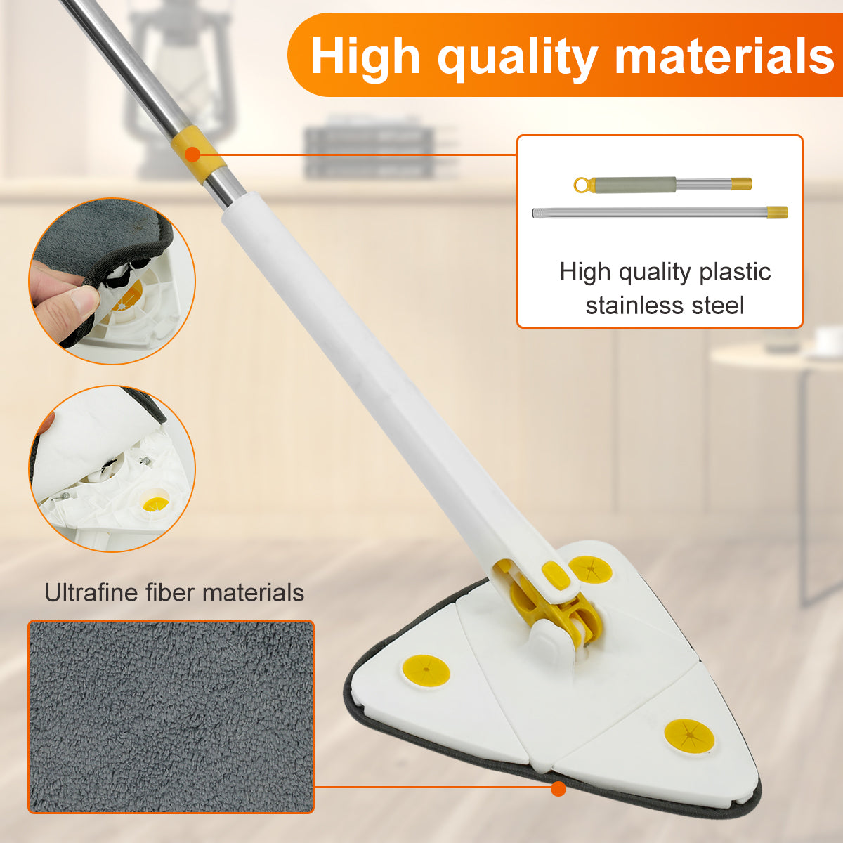 New Telescopic Triangle Mop Adjustable Squeeze Wet and Dry Use Water Absorption 360° Rotatable Spin Cleaning Mop Home Floor Tool