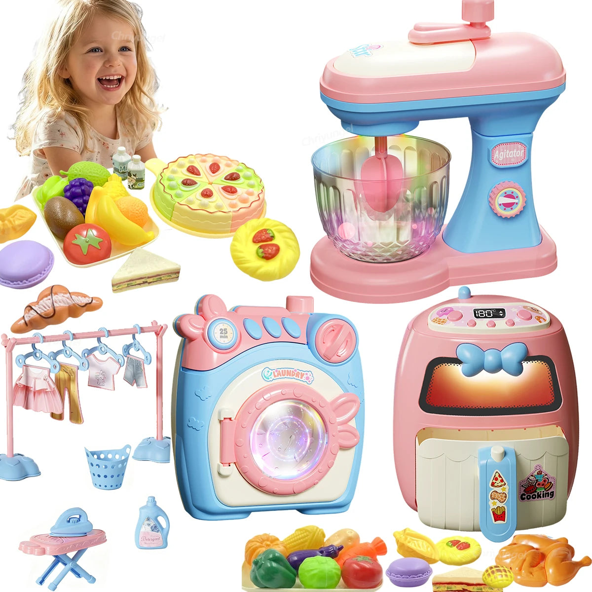 Pretend Play Toy Mini Kitchen Appliances Set for Toddlers Air Fryer Washing Mixer Educational Toys Gift for Kids Girls Boys