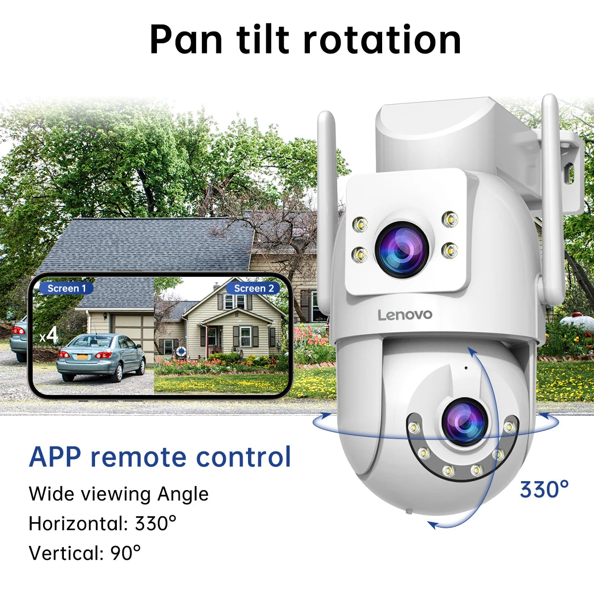 Lenovo Outdoor Security Camera 4K HD IP Camera  with Dual Lens PTZ Color Night Vision CCTV Video Surveillance Protection