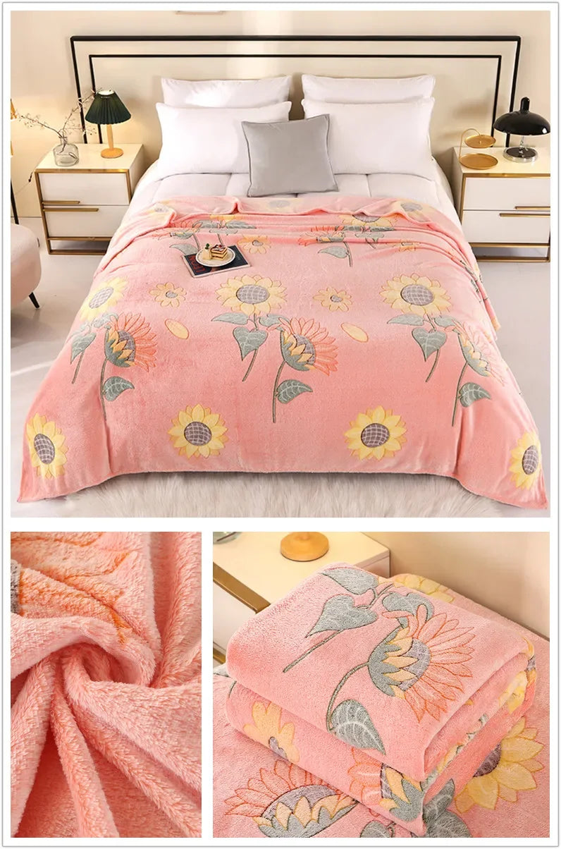 1pc Floral Style Warm Bedspread Fleece Blanket Plaid Travel Shawl Sofa Nap Blankets Home Bedsheet Manta