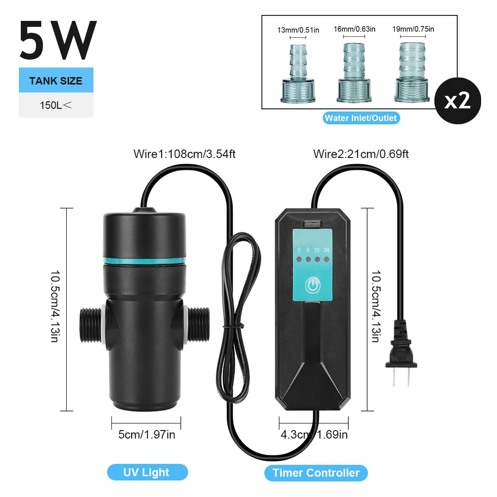 3W/5W Timing UV Light Aquarium Algae Removal UV Lamp Fish Tank Water Filtration 220V Water Pump Accessories