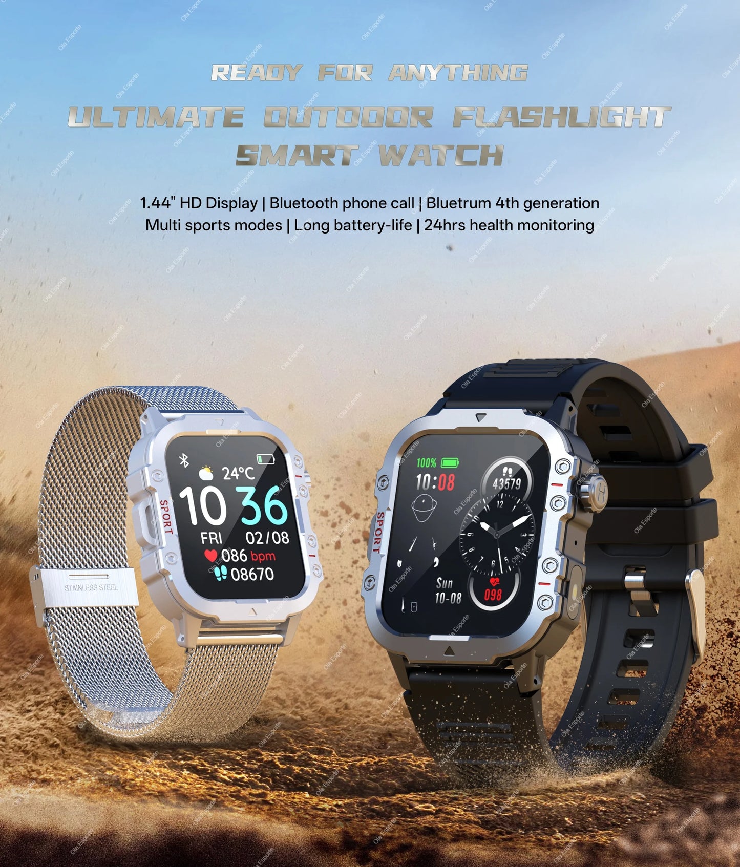 2026 Rugged Military Smart Watch Men's Outdoor Watch LED Flashlight 2.01'' HD Touch Screen Voice Bluetooth Call Smartwatch Gifts