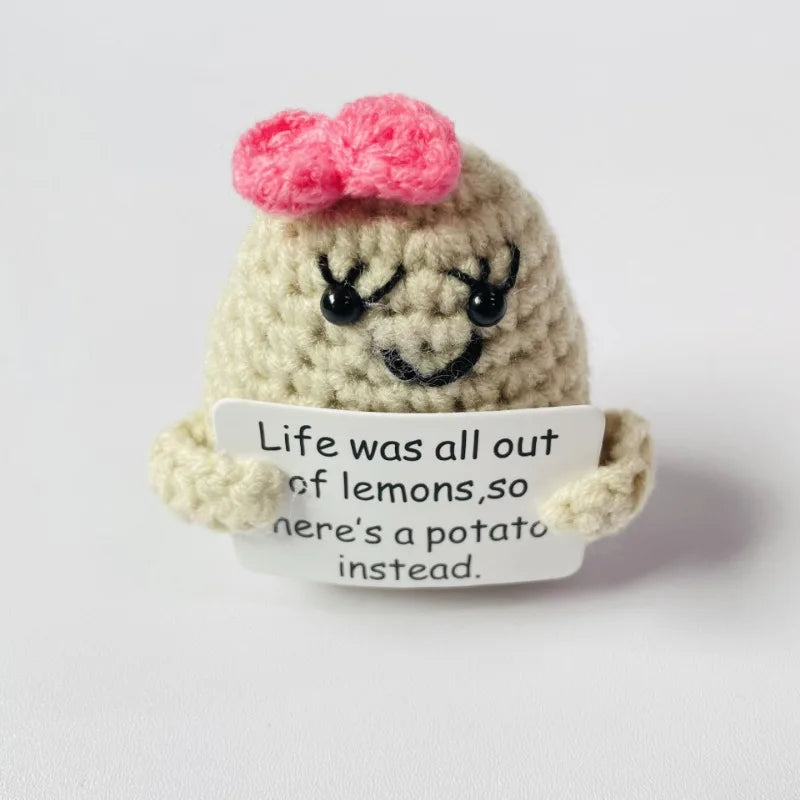 New Positive Energy Potato Hug Pocket Mini Handmade Plush Wool Knitting Doll with Card Funny Christams Gift Home Room Decoration