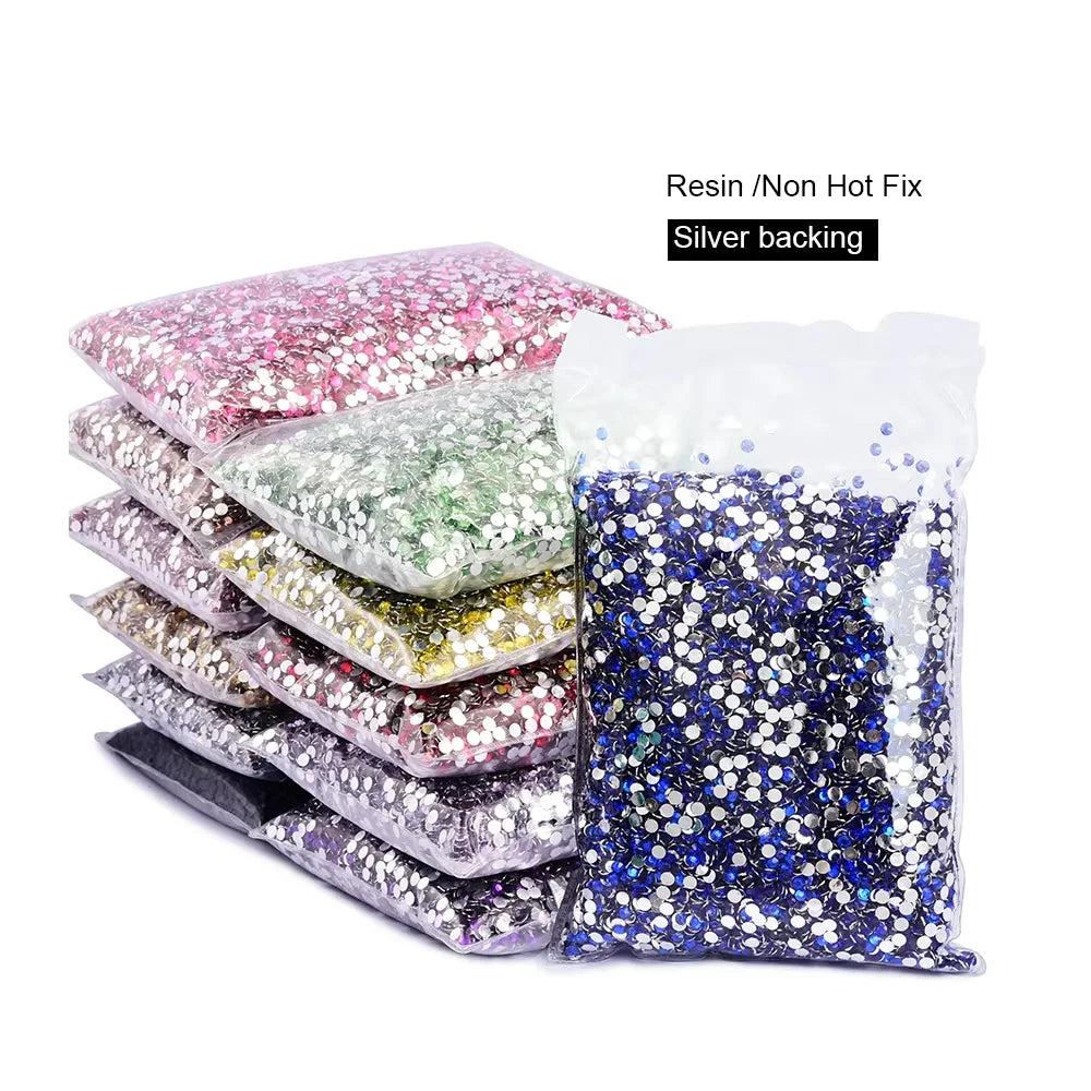 Oleeya Wholesale Flatback Silver bottom Resin Cтразы Non hotfix Rhinestones in Big Package Glitter Crystals and Strass For 네일파츠