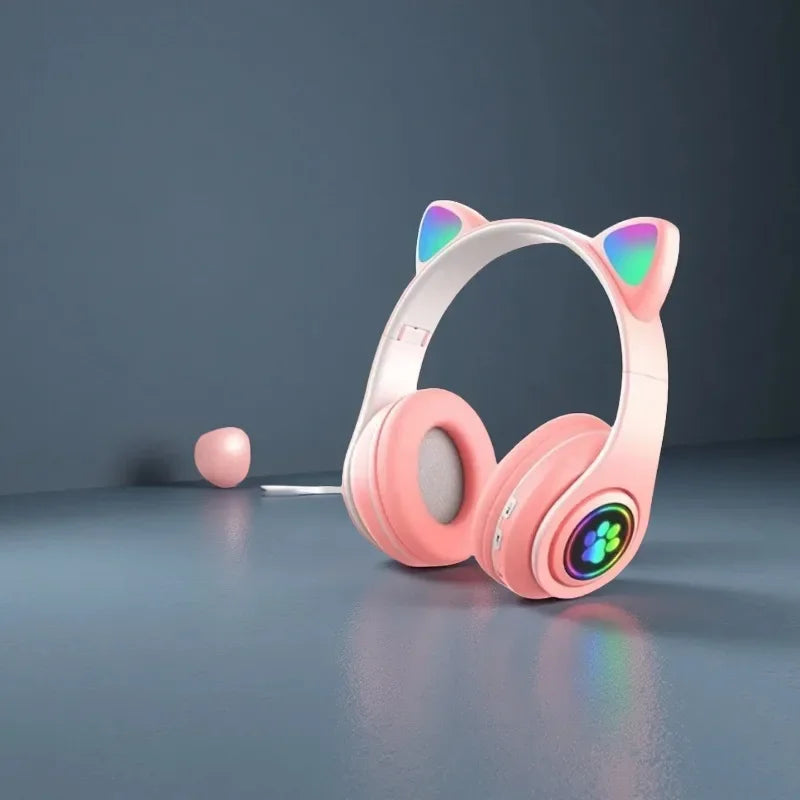 New Cute Cat Wireless Headphones RGB Cute Cat Ears Headset With Microphone Noise Cancelling Kid Stereo Music Children's Gifts