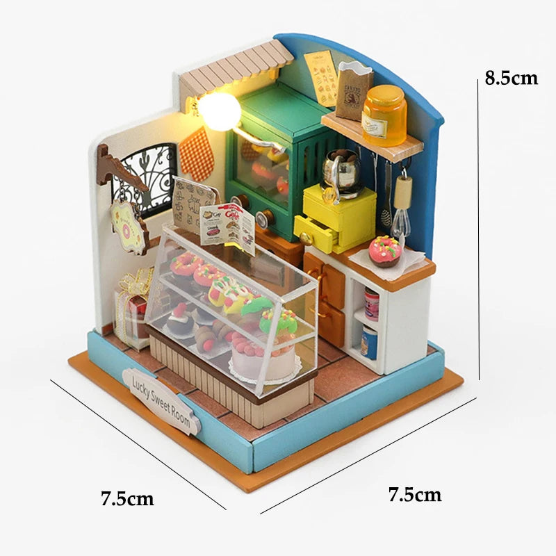 3D Puzzles Wooden Coffee Shop Mini Dollhouse Kit DIY Handmade Assembly Building Dollhouses Toys For Kids Birthday Gifts