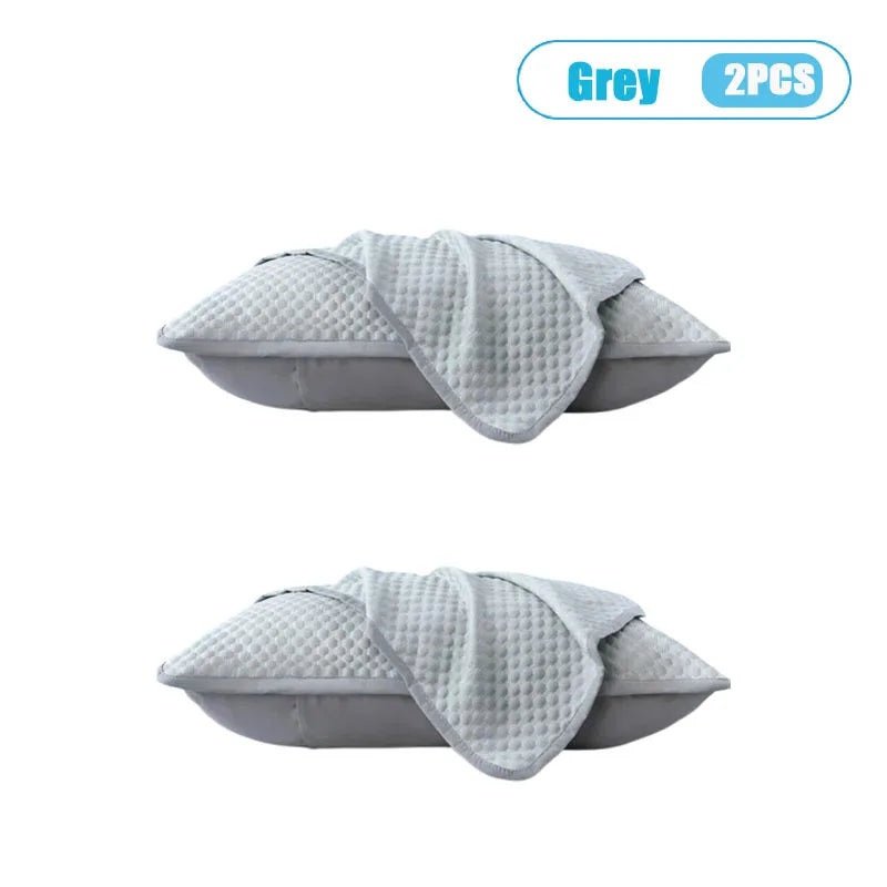 Summer Cooling Ice Silk Pillowcase with Cool Beads Solid Color Washable Breathable Pillow Cover for Home Bedroom