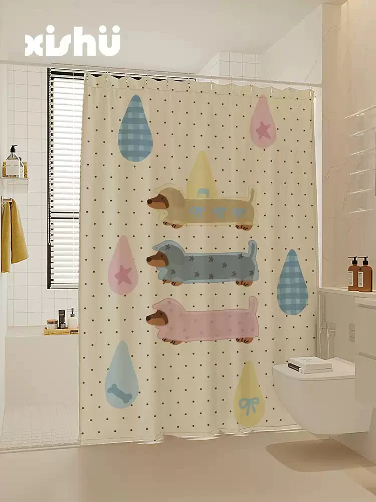 VIKAMA Cartoon Shower Curtain - Waterproof Splash Proof Partition Dry Wet Separation Bathroom Decorative Shower Curtain