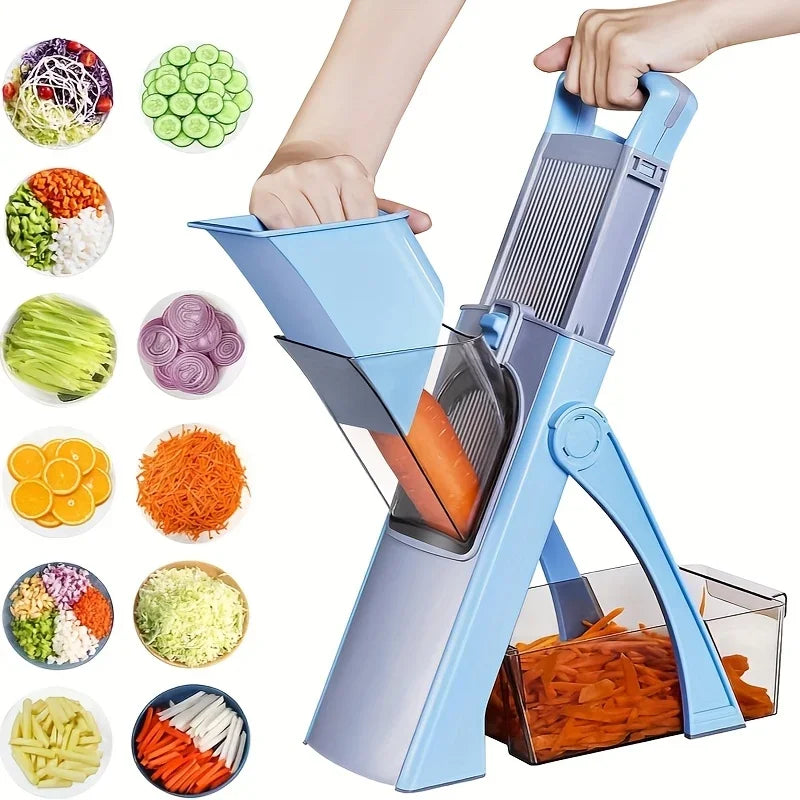 Safe Adjustable Vegetable Slicer - 4 Modes (Dicer, Julienne) Kitchen Chopping Tool (SkyBlue)