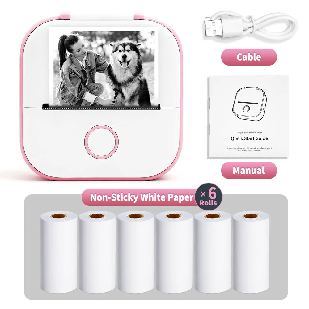 Mini Sticker Printer Phomemo T02 Thermal Portable Inkless Pocket Phone Printer Compatible with Android iOS Instantly Print Fun