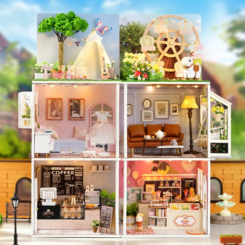 DIY Wooden Miniature Doll House Small House Kit 3D Puzzle Assembly Building Kits With Furniture LED Dollhouse Toys For Gifts