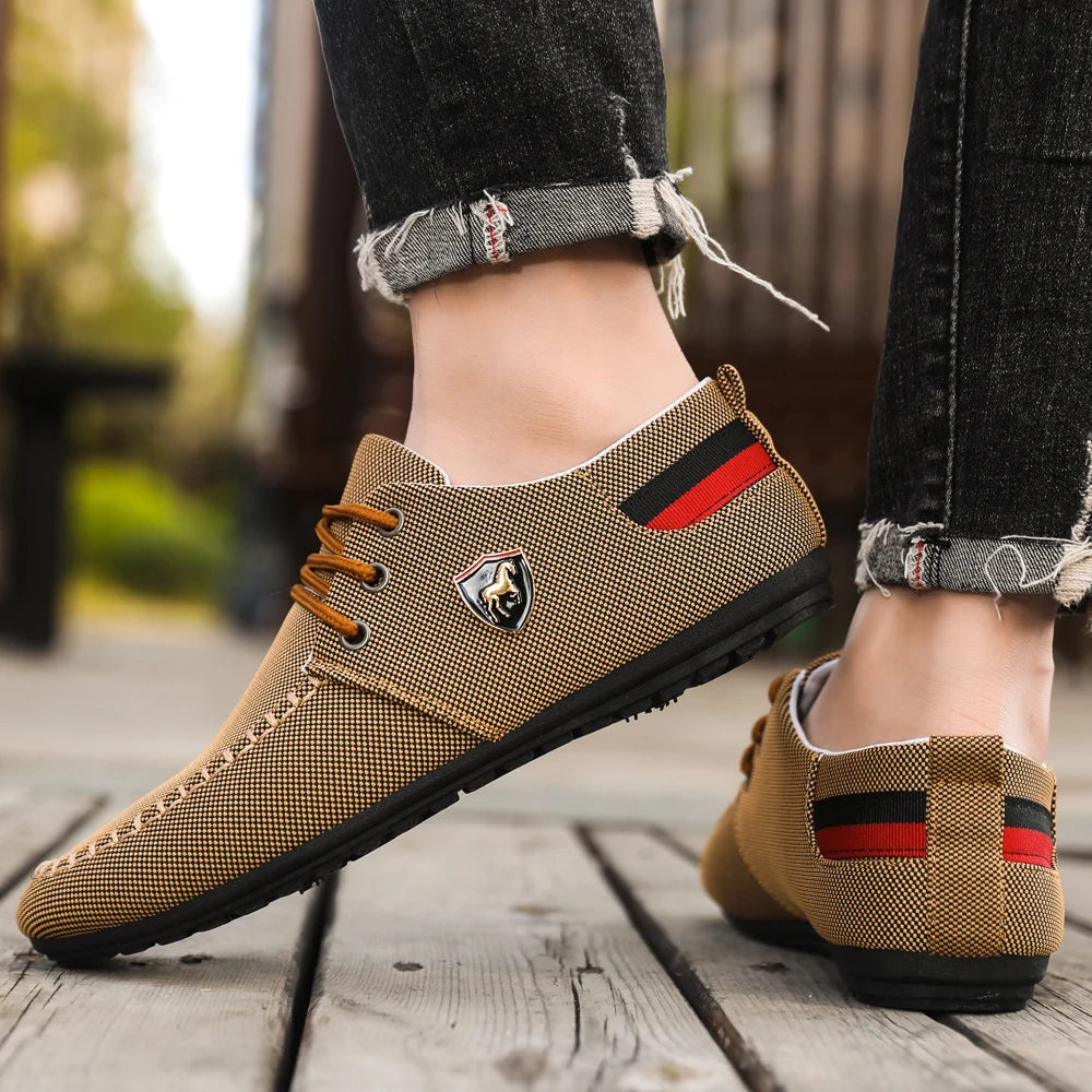 Men's Breathable Fabric Casual Loafers, Soft-Soled Comfortable Lace-Up Low-Top Men's Shoes, Versatile for Daily Commuting and Light Business Wear, Lightweight, Wear-Resistant, Non-Stuffy, Comfortable for Long Wear, Suitable f