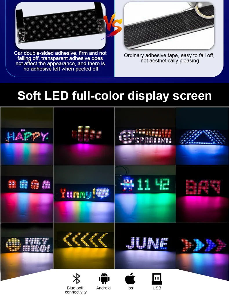 Car Scrolling Advertising Display Programmabl USB APP Control Customizable DIY Bluetooth RGB LED Sign Text Pattern Animation 5V
