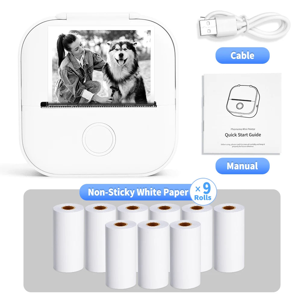 Mini Sticker Printer Phomemo T02 Thermal Portable Inkless Pocket Phone Printer Compatible with Android iOS Instantly Print Fun