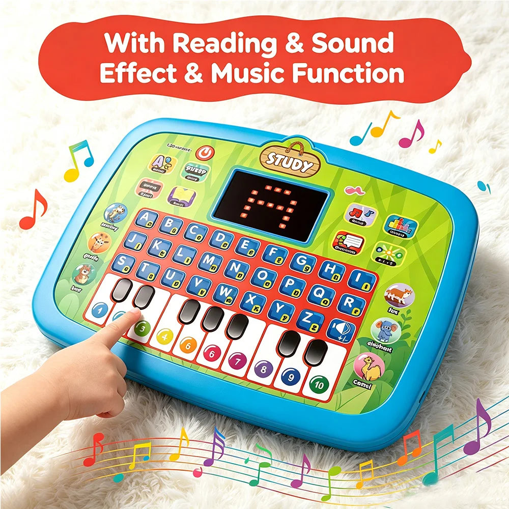 English/Spanish/Russian/Portuguese Interactive Learning Tablet for Kids 3-5, Educational Toys Learn Alphabet, Number, Music & Wo