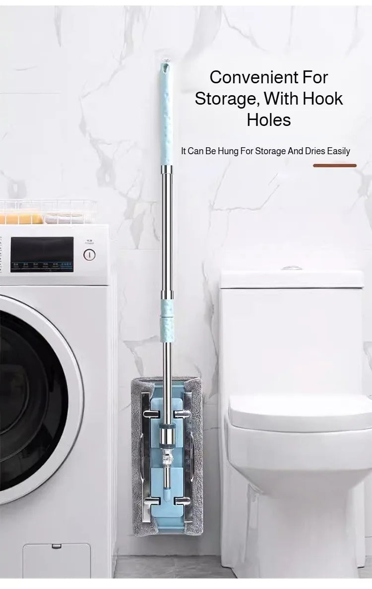 Lazymen Steel Clamp Flat Mop No Hand Wash Needed Floor Cleaning Tool Home Use Stainless Steel Pole Fine Fiber Cloth Dust Pusher