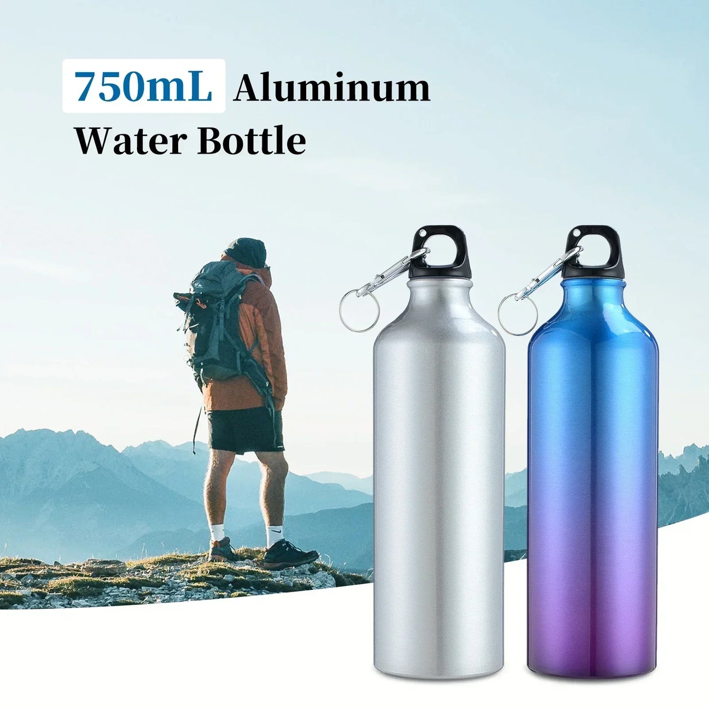 500/750mL Aluminum Outdoor Bike Sports Water Bottle Drinking Kettle Drinking Cup Leakproof Water Jug for Travel Running Camping