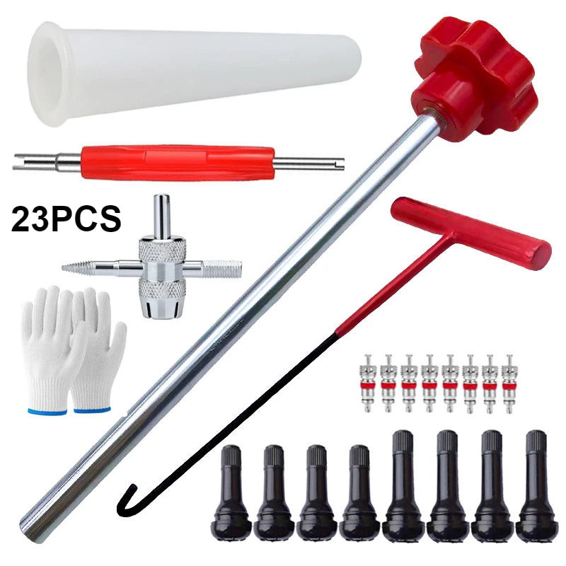 7/13/23Pc Valve Stem Tool Kit Metal Tire Installer Tool Car Puller Wheel Tire Remover T-Hook Replacement Motorcycle Accessories