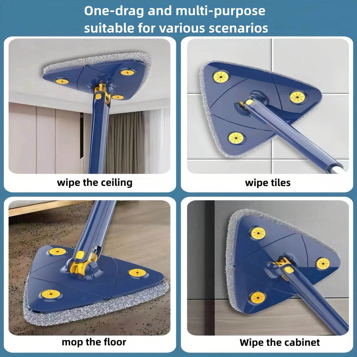 360 New Triangle Mop Rotatable Extendable Adjustable 110 Cm Cleaning Mop For Tub Tile Floor Wall Cleaning Mop Deep Cleaning Mop