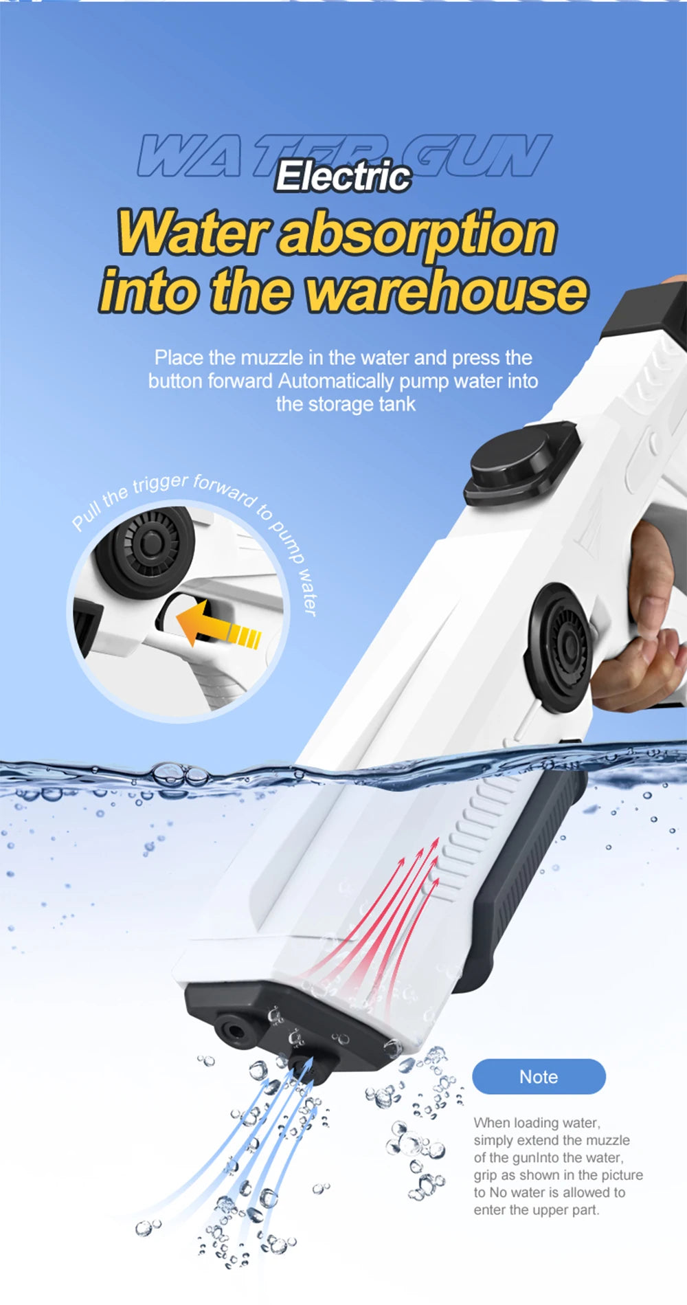 Children's Fully Automatic Water Storage Gun Large Capacity Electric Water Absorbing Toy Gun Summer Outdoor Water Toy Gift
