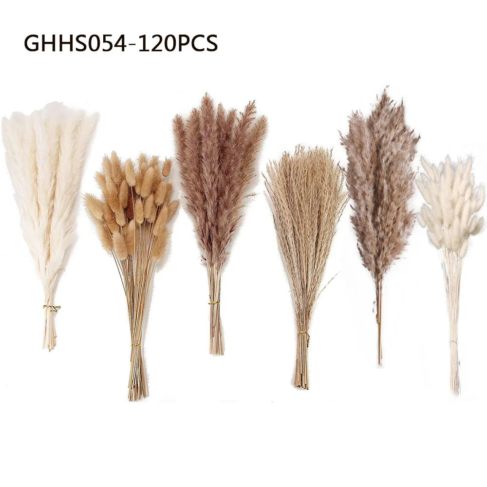 120pcs Fluffy Pampas Bunny Tail Grass Dried Artificial Flowers  Bouquet for Bathroom Wall Office Boho Home Wedding Decorations