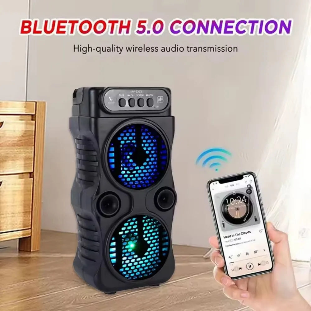 Portable Outdoor Wireless Speaker Dual 3-inch Stereo Subwoofers Bass Boost FM Radio TF/USB Card For Proms Home Karaoke
