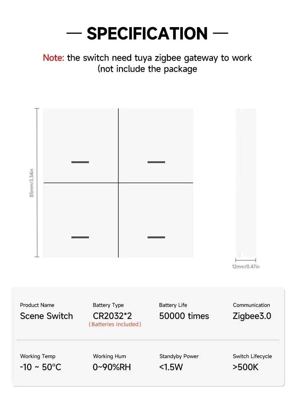 4/3/2/1Gang Tuya Zigbee 3.0 Smart Scene Button Switch Smart Home Wireless Push Remote Controller Battery Powered Devices Linkage