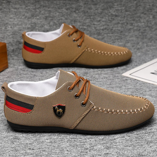 Men's Breathable Fabric Casual Loafers, Soft-Soled Comfortable Lace-Up Low-Top Men's Shoes, Versatile for Daily Commuting and Light Business Wear, Lightweight, Wear-Resistant, Non-Stuffy, Comfortable for Long Wear, Suitable f