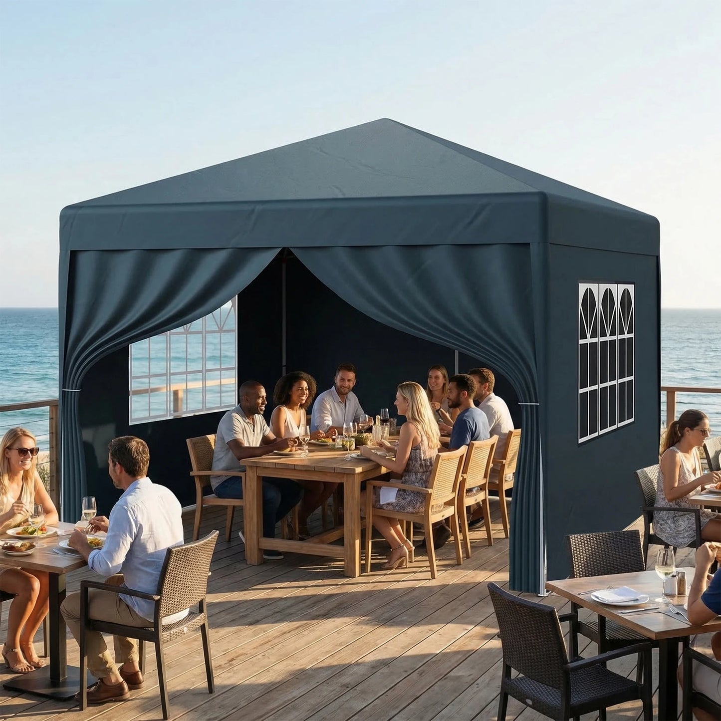 LOEFME 3x3M Pop Up Gazebo Waterproof Windproof Portable Outdoor Canopy Sun Shelter Removable 4 Sides Cloths Garden Camping Tent