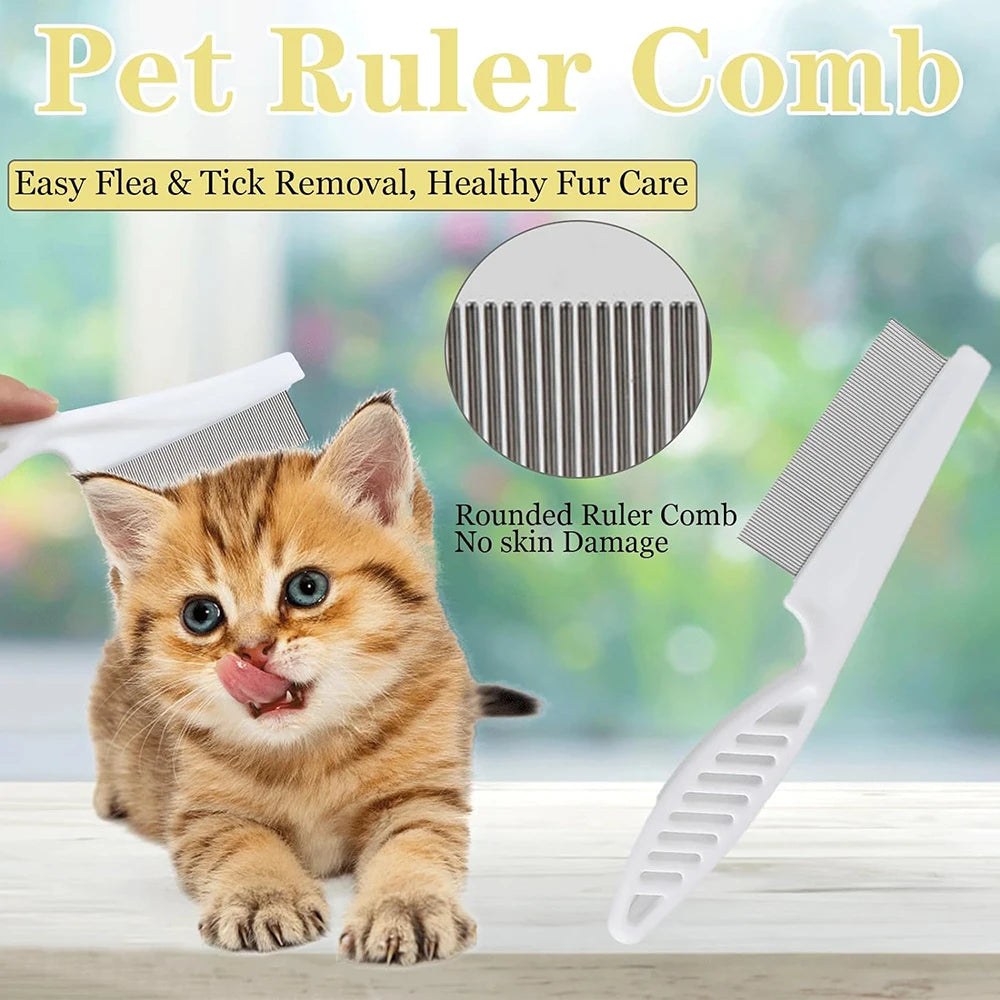 1Pcs Pet Flea Comb Cat/Dog Beauty Comb Stainless Steel Portable Pet Specific Dense Tooth Hair Removal Massage Cleaning Supplies