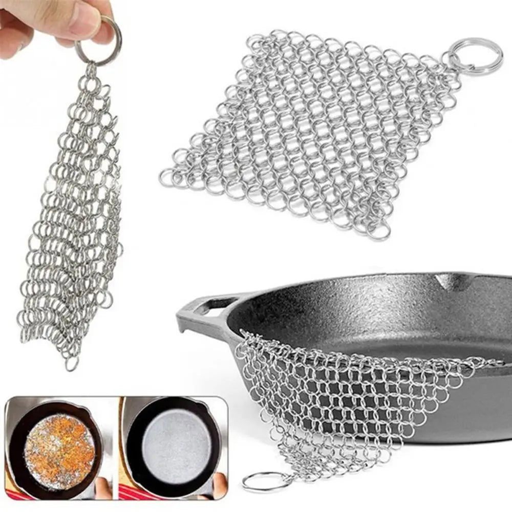 Bowl 10x10cm Cookware Wok Chainmail Circular Ring Square Scrubber Pan Brush Stainless Steel Kitchen Tool Cast Iron Cleaner
