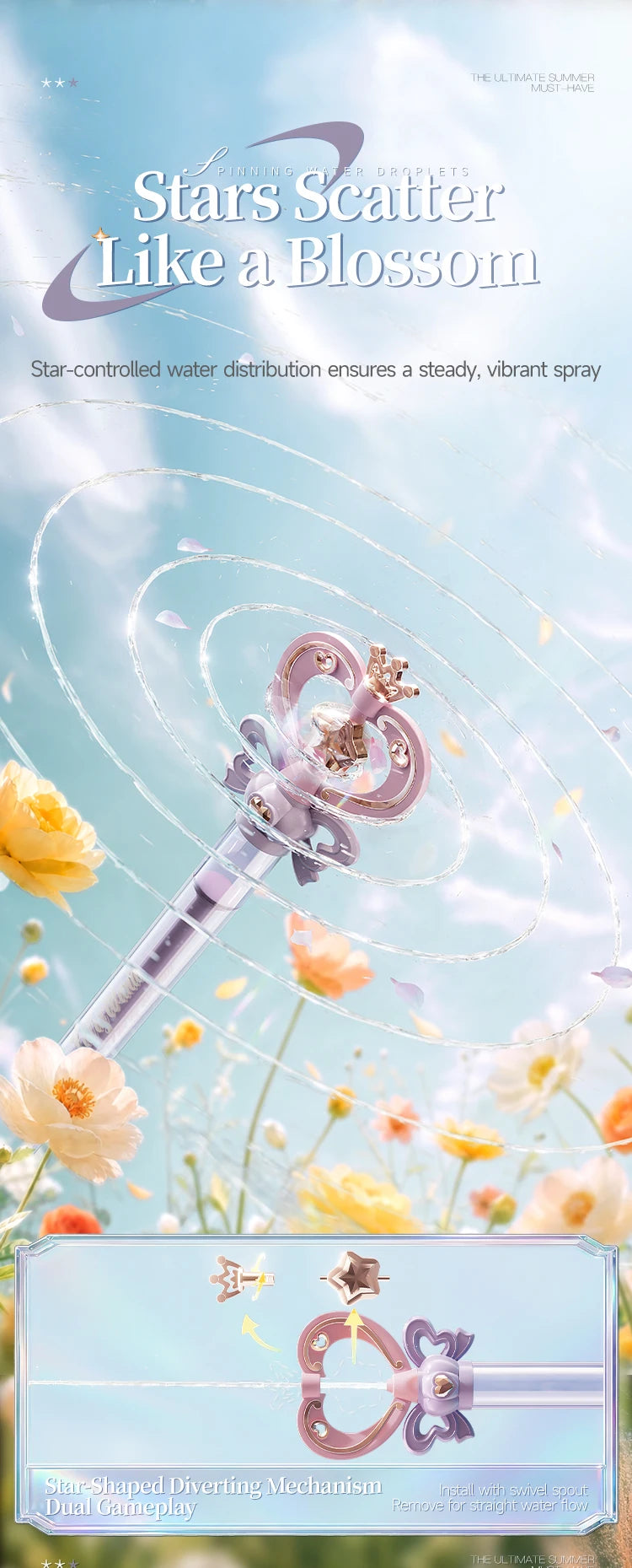 Magic Fairy Wand Water Gun Sparkling Summer Water Play Toy for Kids Adults Birthday Gift Water Battle Cannon