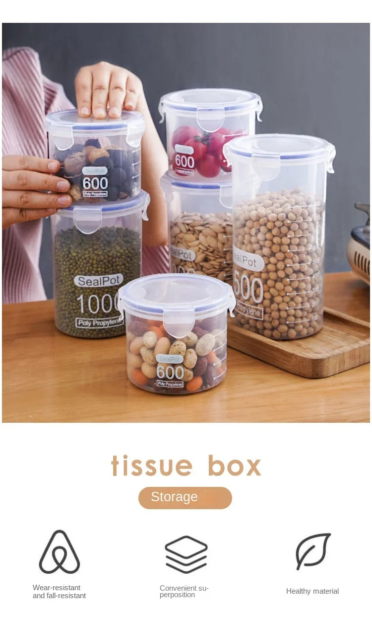 Plastic Sealed Storage Tank Large Capacity Clear Airtight Kitchen Organizer Grain Crisper Have Scale Spice Container Jars New