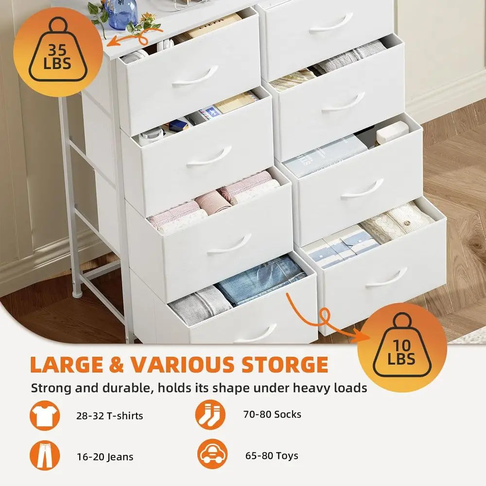 Tall Chest of Drawers for Bedroom, 8-Drawer Wide Storage Organizer, Fabric Dresser or Closet, Nursery Bed, Living Room, Laundry,