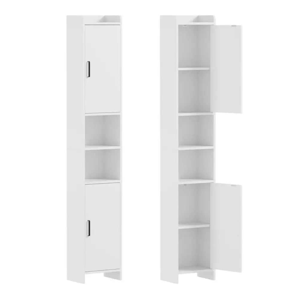Tall Cabinet, Narrow Bathroom Storage Unit with 2 Doors amp Open Compartments, Slim Kitchen Cabinet for Small Spaces, Freestand