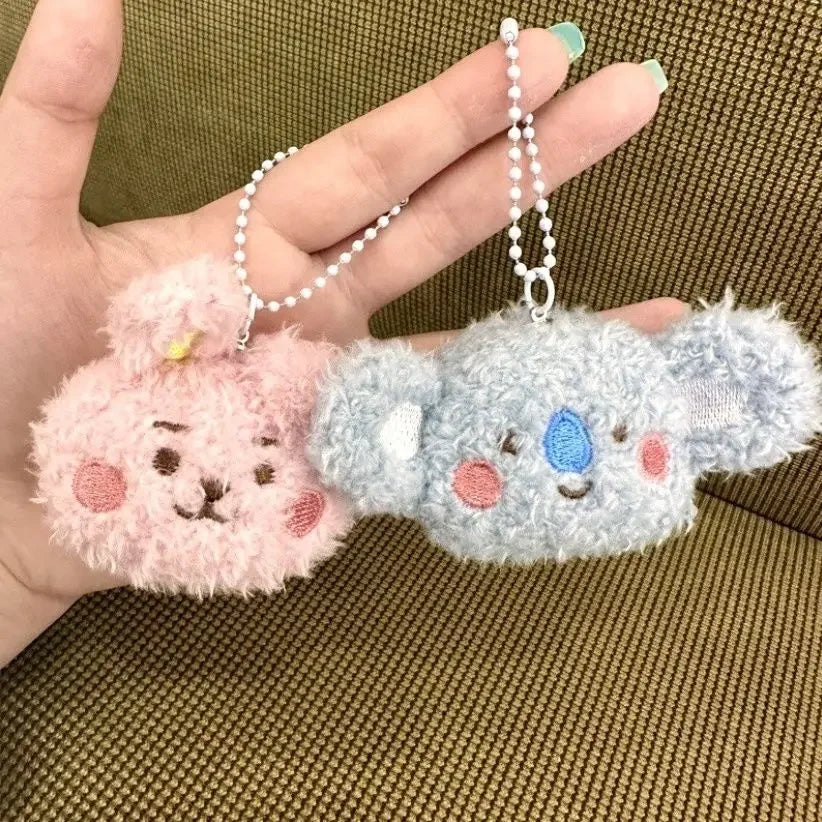 New K-pop bt21 mini plush keychain pendant doll, cute schoolbag pendant decoration, pink rabbit idol fan group purchase gift