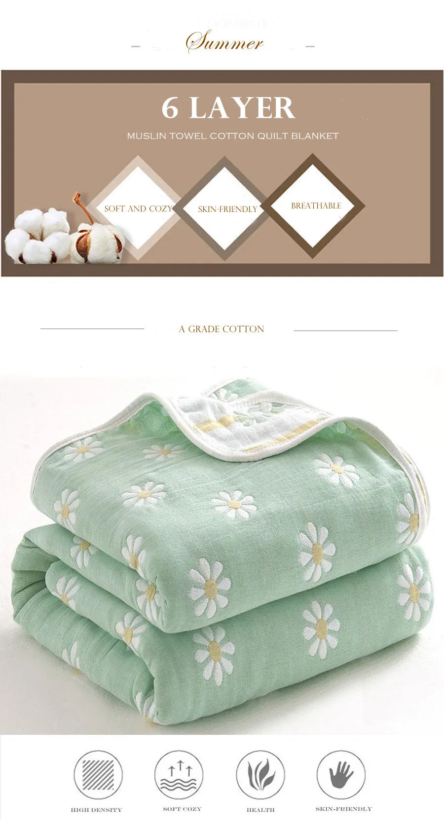 Chiffon towel, 6-layer cotton duvet, adult and children, double bed, air conditioner, fine duvet, extra large bedding
