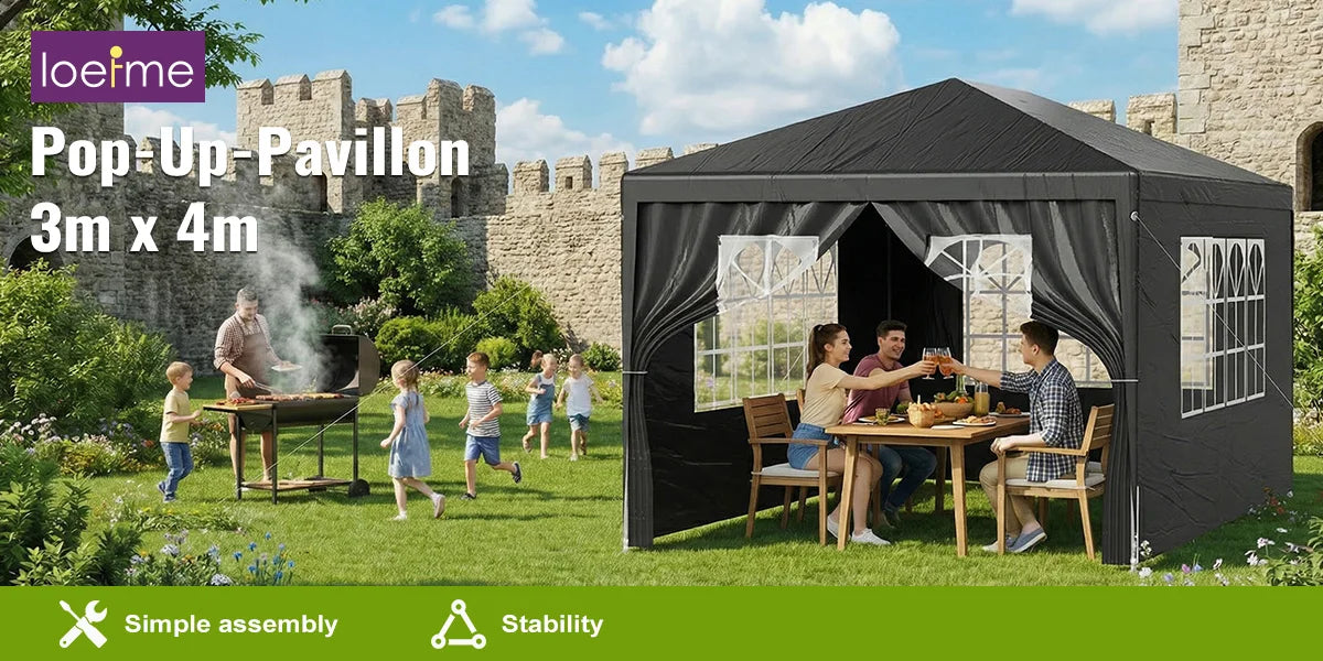 LOEFME 3x4M 3x3M Gazebo Canopy Tent Waterproof Windproof UV Sun Shelter with Removable 4 Sidewalls Outdoor Garden Camping Awning