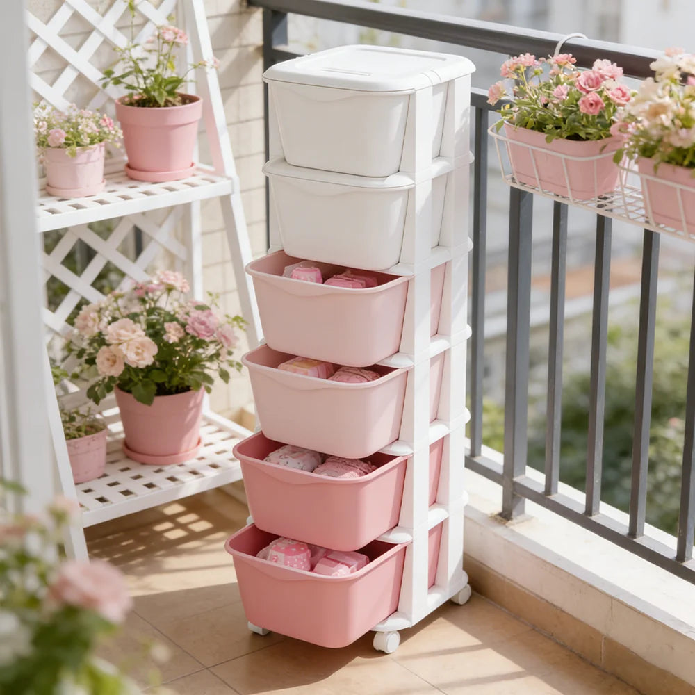 6/5 Tier Drawer Storage Cabinet Stackable Dustproof Storage Organizer with Wheels Floor-standing Storage Box Office Supplies