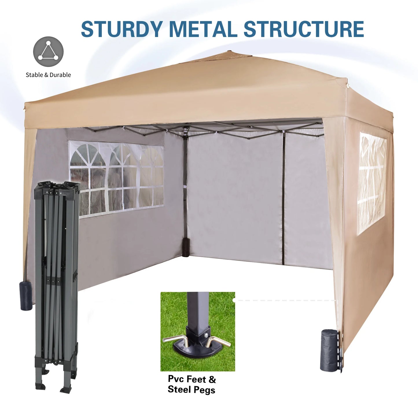 mcc direct Pop-up Gazebo 3m x 3m with Sides & 4 Weight Bags & Silver Protective Layer Waterproof Marquee Canopy WS