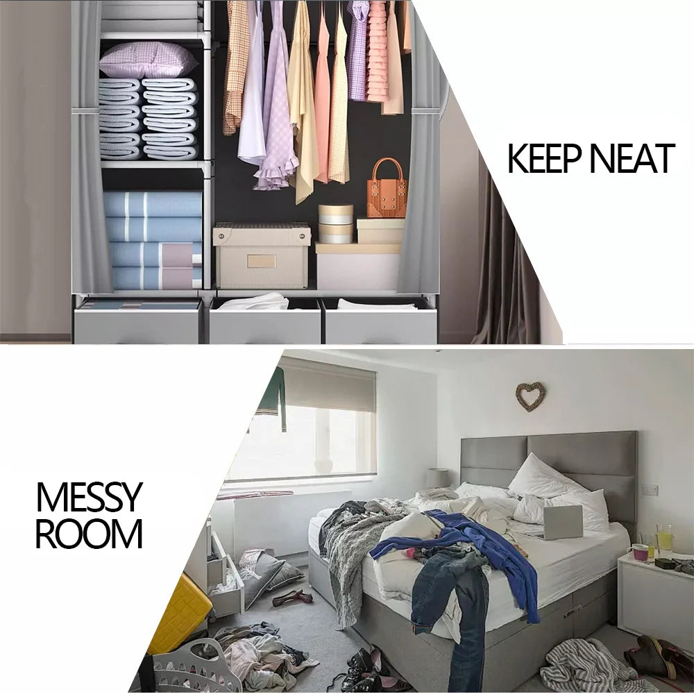 Canvas Wardrobe Clothes Closet Organizer Portable Storage Cupboard for Bedroom 105*45*163cm Fabric Closet