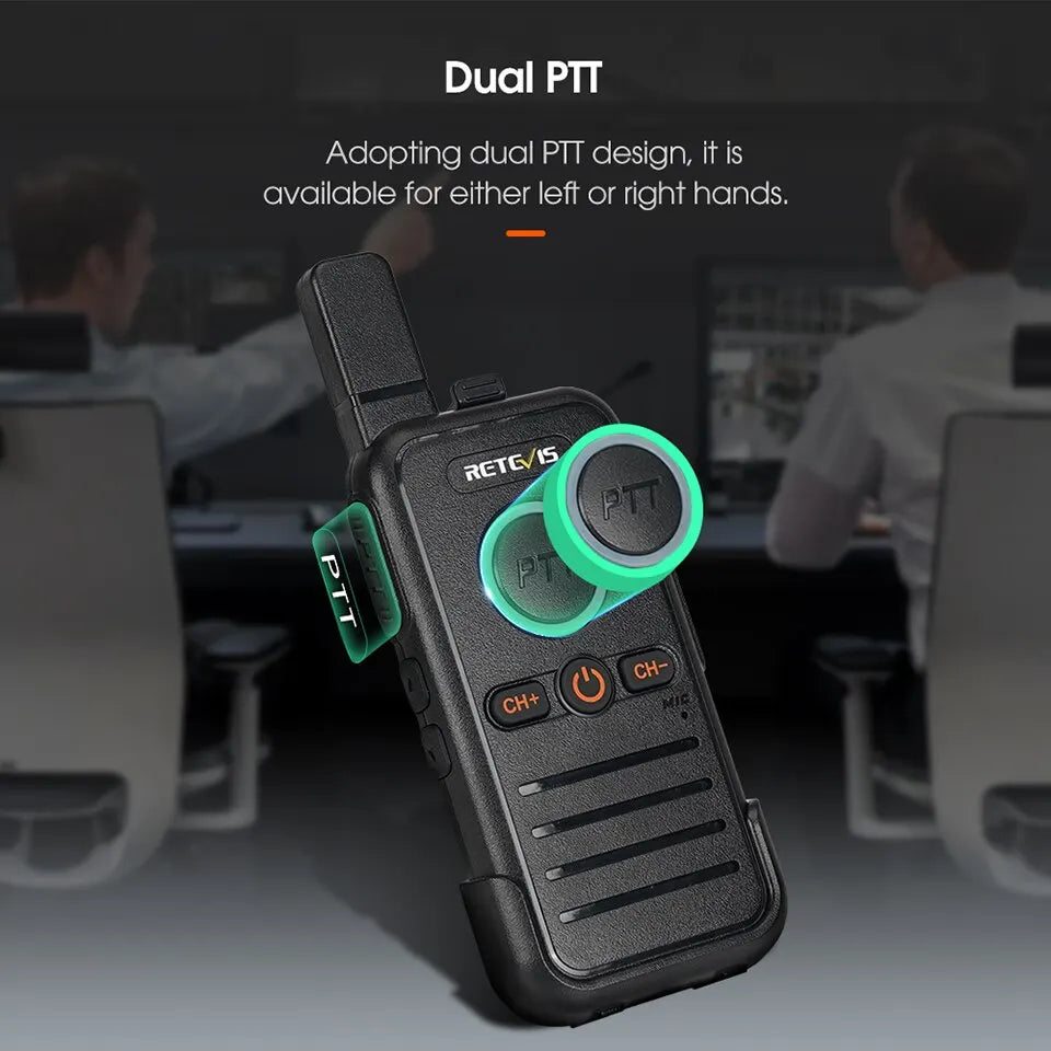 Retevis RB645 Walkie Talkie Dual PTT Professional Walkie-talkie Portable PMR446 Two Way Radio VOX USB C for Hotel Restaurant