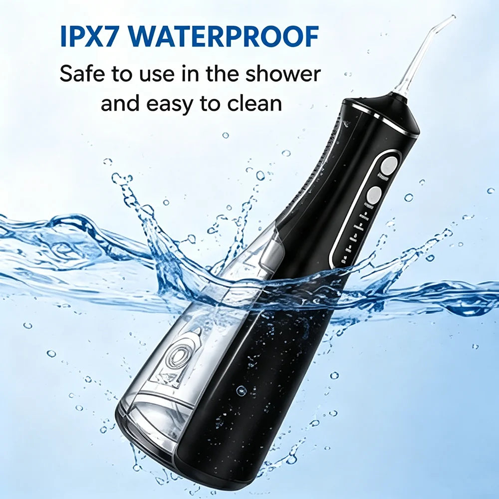 Portable Water Flosser Oral Irrigator 300ML 4 Modes IPX7 Waterproof Dental Cleaner 360° Nozzle for Travel Home Use
