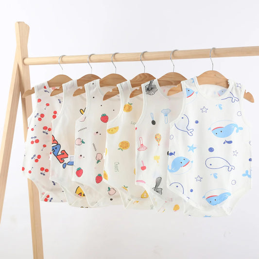 Baby Summer Pure Cotton Sleeveless Triangle Fart Clothes Newborn Thin Breathable Romper Newborn Crawling Clothes Jumpsuit