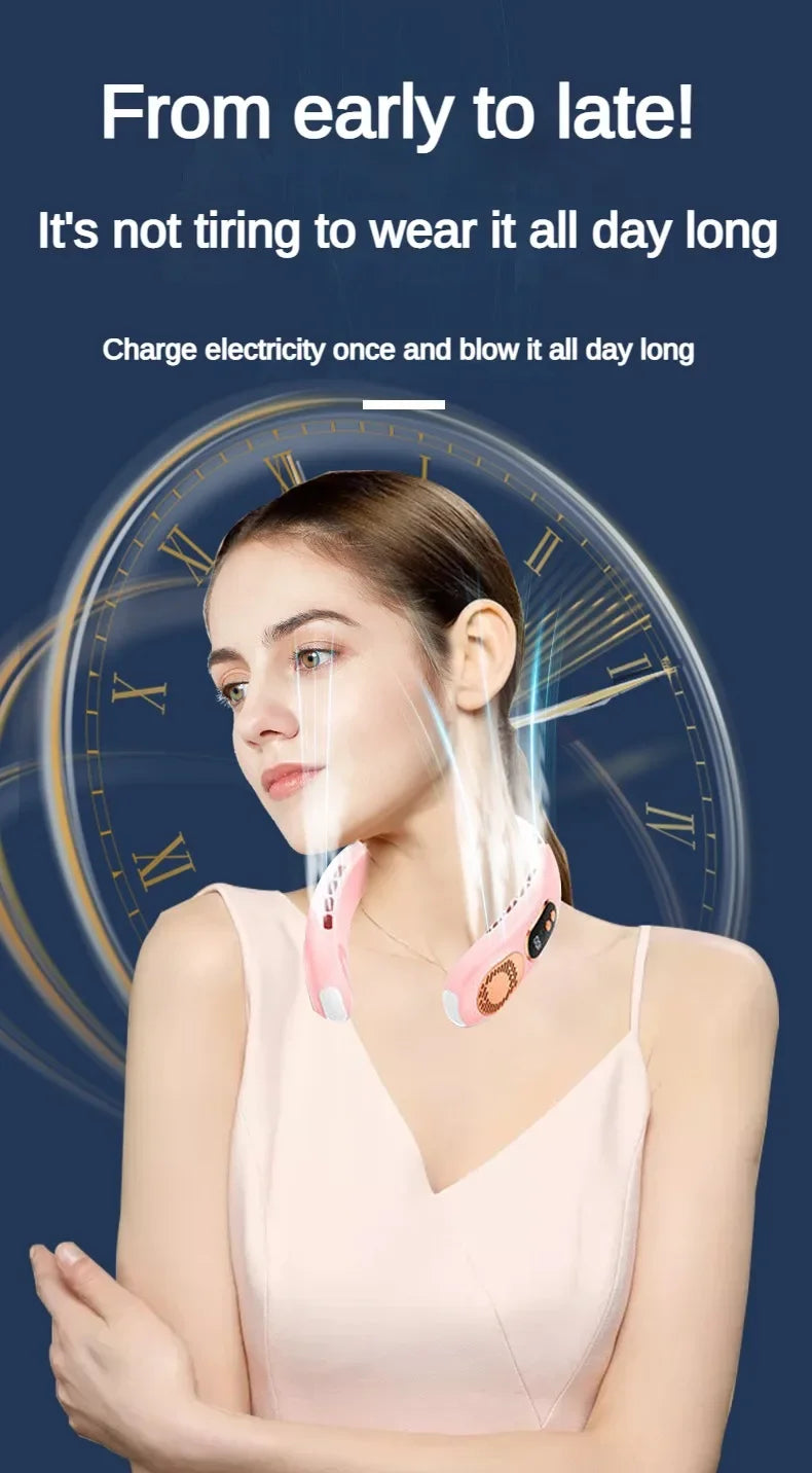 Personal Fan with LED Indicator, USB-C Charging, Long-Lasting 4000mAh Battery, Hands Free Bladeless Fan with 5 Adjustable Speeds