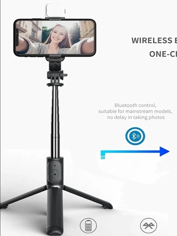 Cell Phone Selfie Stick Tripod Bluetooth Remote Wireless Selfi Stick Phone HolderStand with Beauty Fill Light for Phone