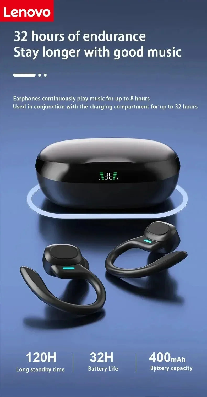 Lenovo Original Sports Wireless Earphones Ear Hanging Running Bluetooth Earphones Digital Display Noise Reduction Earphones